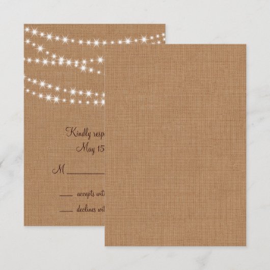 Twinkle Lights RSVP op Burlap Kaartje (Voorkant / Achterkant)