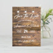 Twinkle Lights Rustic Wood Lace Save The Date (Staand voorkant)
