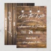 Twinkle Lights Rustic Wood Lace Save The Date (Voorkant / Achterkant)