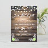 Twinkle Lights Rustic Wood Lace Save The Date (Staand voorkant)