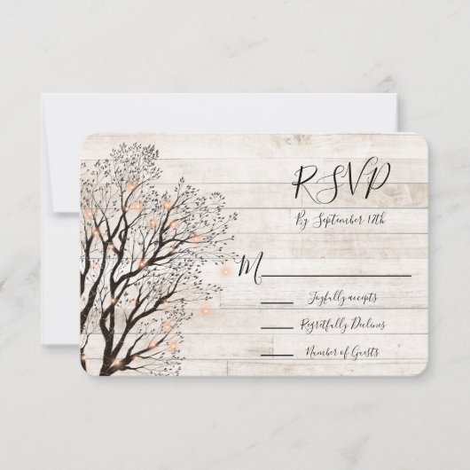 Twinkle Lights Rustic Wood Weddenschap RSVP Kaart (Voorkant)