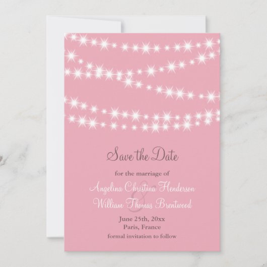 Twinkle Lights Save the Date (roze) (Voorkant)
