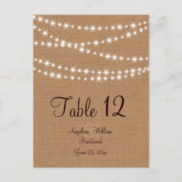 Twinkle Lights Tafelnummer op Burlap