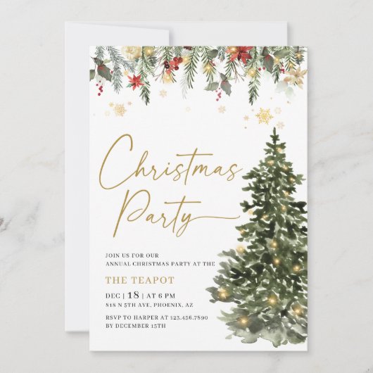 Twinkle Lights Tree Kerstfeest uitnodiging (Voorkant)