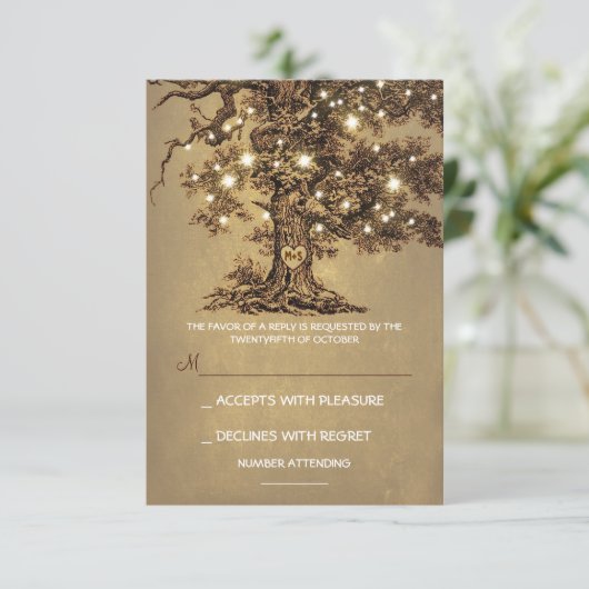 Twinkle Lights Tree Rustieke Bruiloft RSVP kaart (Staand voorkant)