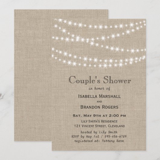 Twinkle Lights Typografie Couple's Shower Invite Kaart (Voorkant / Achterkant)