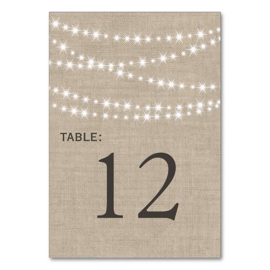 Twinkle Lights Typografie Table Number Kaart (Voorkant)