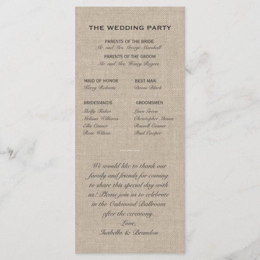 Twinkle Lights Typography Wedding Program Programmakaart (Achterkant)