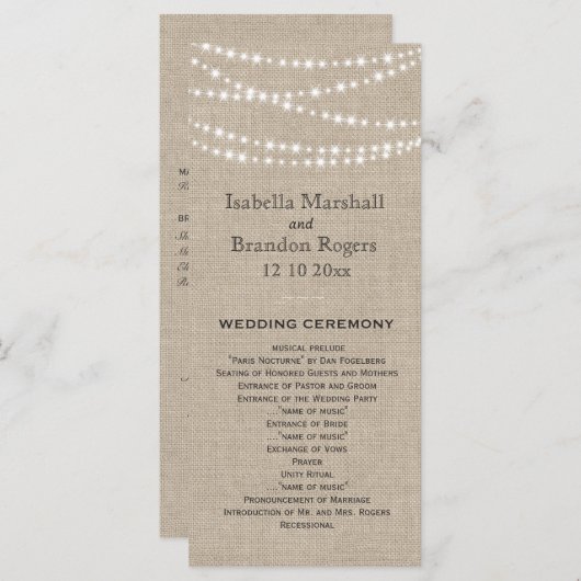 Twinkle Lights Typography Wedding Program Programmakaart (Voorkant / Achterkant)