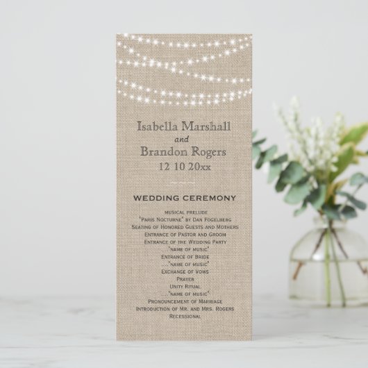 Twinkle Lights Typography Wedding Program Programmakaart (Staand voorkant)