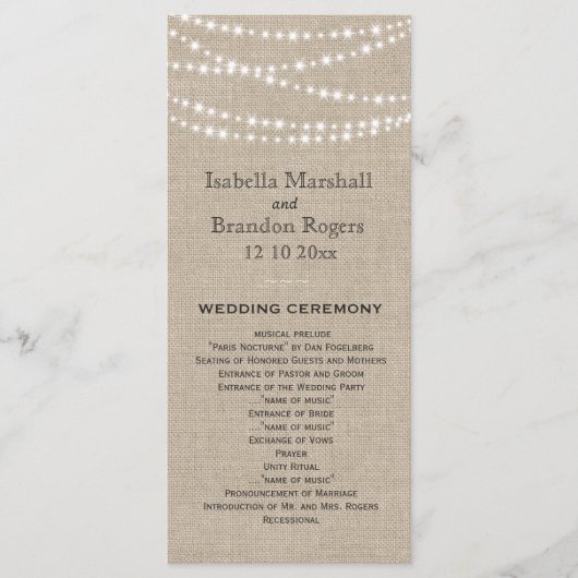 Twinkle Lights Typography Wedding Program Programmakaart (Voorkant)