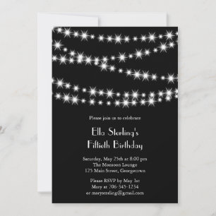 Twinkle Lights verjaardagsuitnodiging (zwart) Kaart