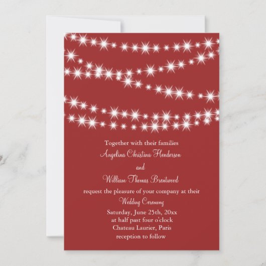 Twinkle Lights Wedding Invitation (rood) Kaart (Voorkant)