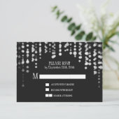 twinkle lights zwarte bruiloft RSVP kaarten Kaartje (Staand voorkant)