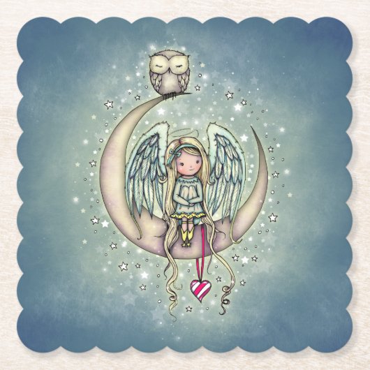 Twinkle Little Angel en Owl Illustrated Art Kartonnen Onderzetters (Voorkant)