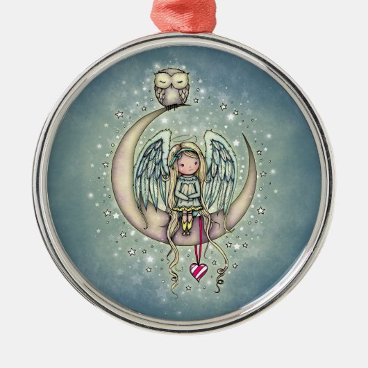 Twinkle Little Angel en Owl Illustrated Art Metalen Ornament (Voorkant)