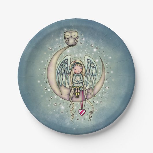 Twinkle Little Angel en Owl Illustrated Art Papieren Bordje (Voorkant)