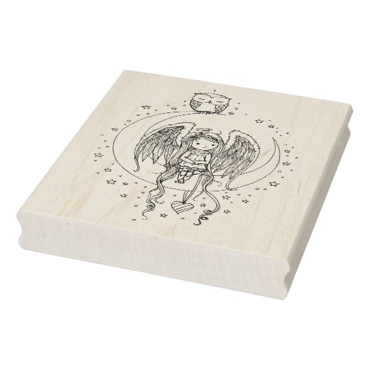 Twinkle Little Angel en Owl Illustrated Art Rubberstempel (Stempel)