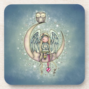 Twinkle Little Angel en Uil Geïllustreerde Kunst Bier Onderzetter