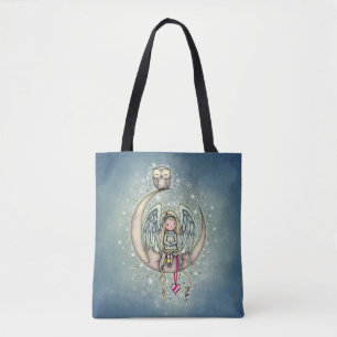 Twinkle Little Angel en Uil Geïllustreerde Kunst Tote Bag