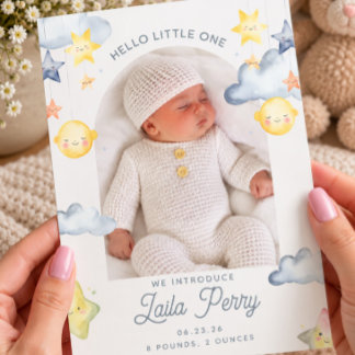 Twinkle Little One Maan & Sterren Baby Geboorte Aankondiging