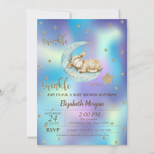 Twinkle Little Sheep Star Holografisch Baby shower Kaart (Voorkant)