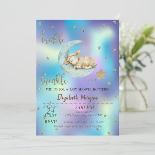 Twinkle Little Sheep Star Holografisch Baby shower Kaart (Staand voorkant)