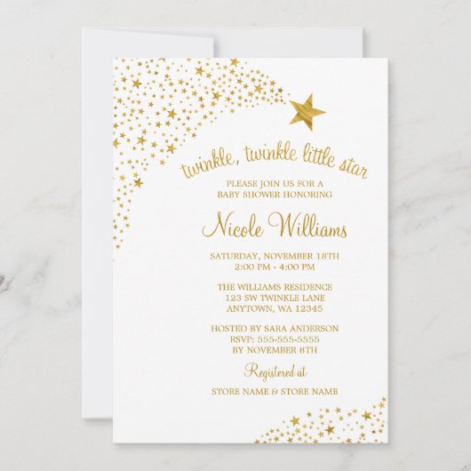 Twinkle Little Shooting Star Faux Gold Baby shower Kaart (Voorkant)