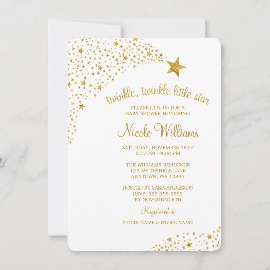 Twinkle Little Shooting Star Faux Gold Baby shower Kaart (Voorkant)