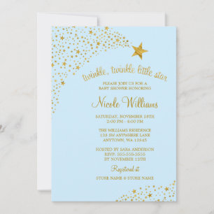 Twinkle Little Shooting Star Gold Blue Baby shower Kaart