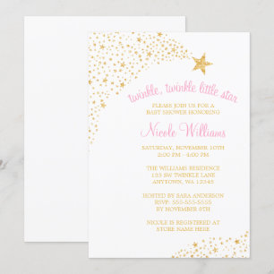 Twinkle Little Shooting Star Gold Pink Baby shower Kaart