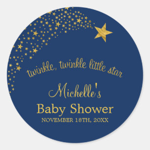 Twinkle Little Shooting Star Navy Gold Baby shower Ronde Sticker