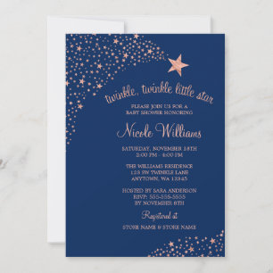 Twinkle Little Shooting Star Navy Rose Baby Shower Kaart