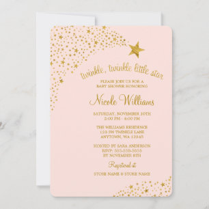 Twinkle Little Shooting Star Pink Gold Baby shower Kaart