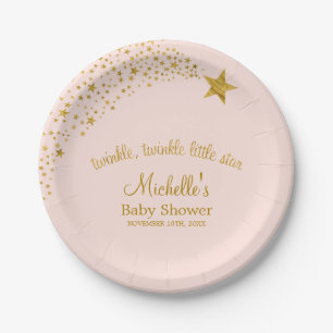 Twinkle Little Shooting Star Pink Gold Baby shower Papieren Bordje