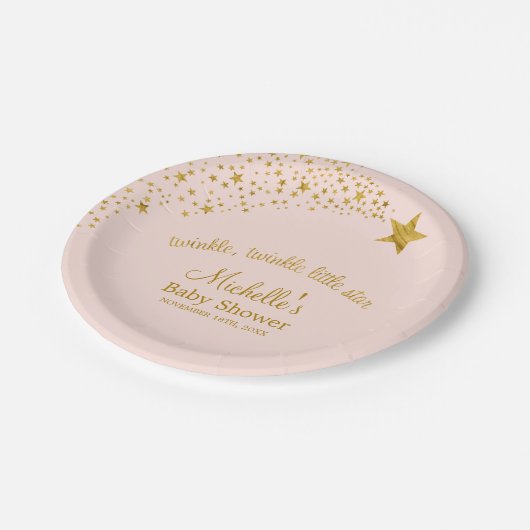 Twinkle Little Shooting Star Pink Gold Baby shower Papieren Bordje (Gekanteld)