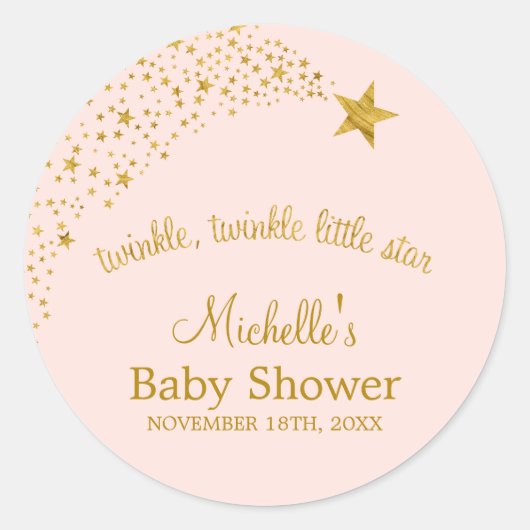Twinkle Little Shooting Star Pink Gold Baby shower Ronde Sticker (Voorkant)
