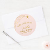 Twinkle Little Shooting Star Pink Gold Baby shower Ronde Sticker (Envelop)