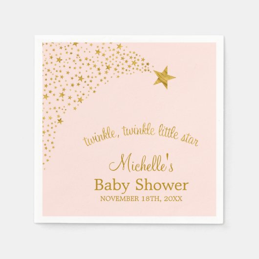 Twinkle Little Shooting Star Pink Gold Baby shower Servet (Voorkant)
