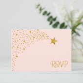 Twinkle Little Shooting Star Pink Gold RSVP Kaartje (Staand voorkant)