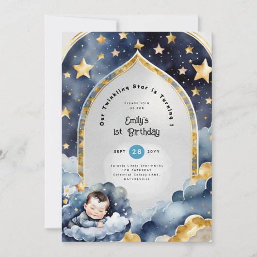Twinkle Little Star 1e VERJAARDAG, BABY SHOWER JON Kaart (Voorkant)