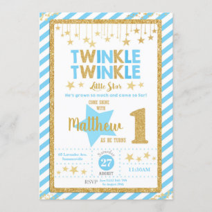 Twinkle Little Star 1st Birthday Invitation Boy Kaart