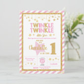 Twinkle Little Star 1st Birthday Invitation Girl Kaart (Staand voorkant)