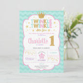 Twinkle Little Star 1st Birthday Invitation Girl Kaart (Staand voorkant)