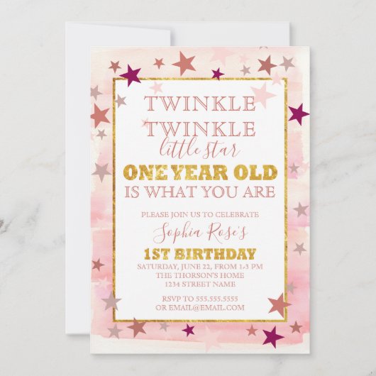 Twinkle Little Star 1st Birthday Invitation Kaart (Voorkant)