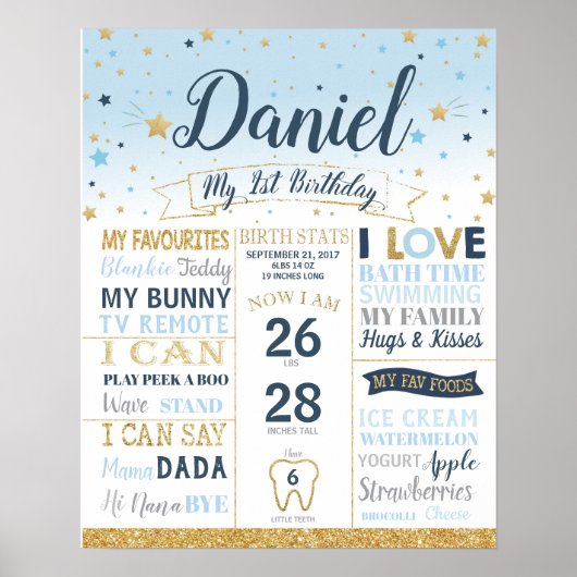 Twinkle Little Star 1st Birthday Mijlstenen Stat Poster (Voorkant)