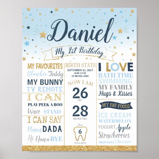 Twinkle Little Star 1st Birthday Mijlstenen Stat Poster (Voorkant)