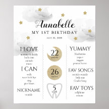 Twinkle Little Star 1st Birthday Milestone Grey