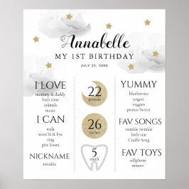 Twinkle Little Star 1st Birthday Milestone Grey Poster