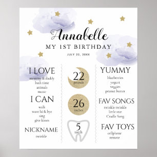 Twinkle Little Star 1st Birthday Milestone Paars Poster
